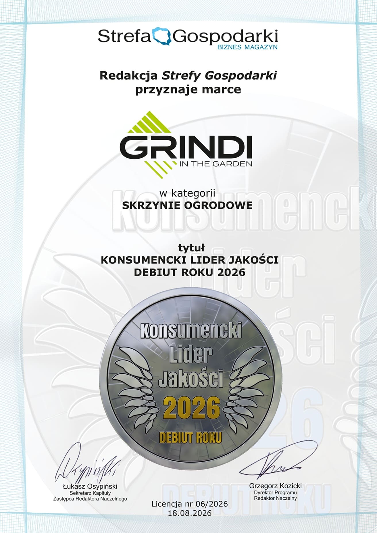 Certyfikat Grindi